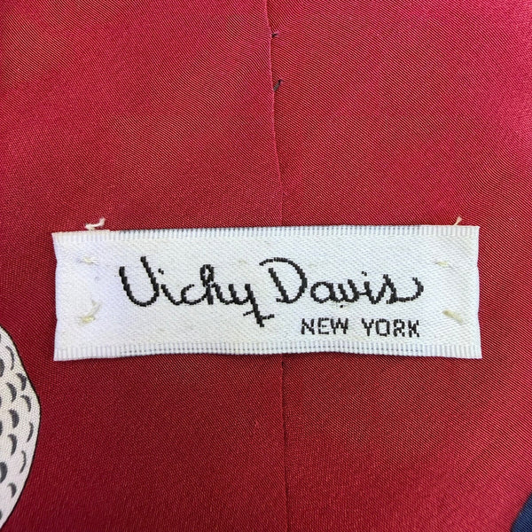 Vichy Davis Mens Burgundy 100% Silk Novelty Golf Print Tie Made In USA