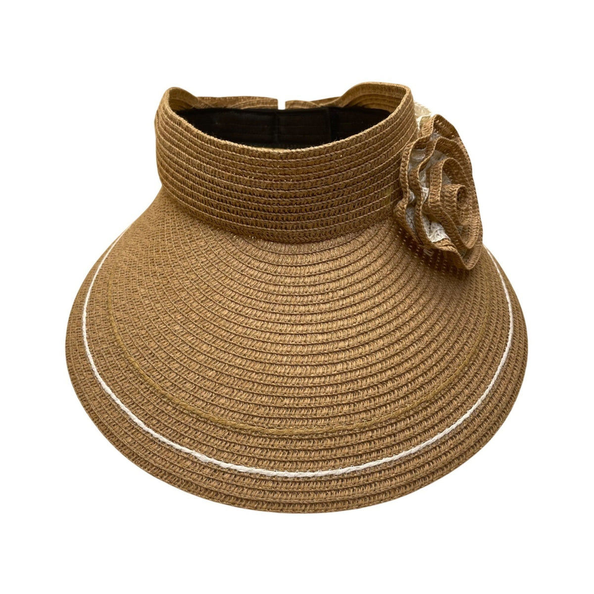 Beige Woven Womens Straw Sun Visor With Floral Accent Adjustable  Closure