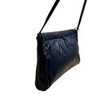 Anne Klein Women’s Dark Blue Leather Soft Woven Detail Logo Tag Shoulder Bag
