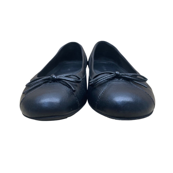 LL Bean Women’s Black Leather Bow Accent Classic Slip-On Ballet Flats Size 8M