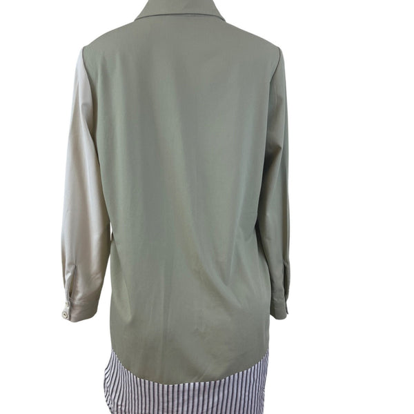 Kayra Womens Green Multicolor Striped Shirt Dress Long Sleeve Size 38