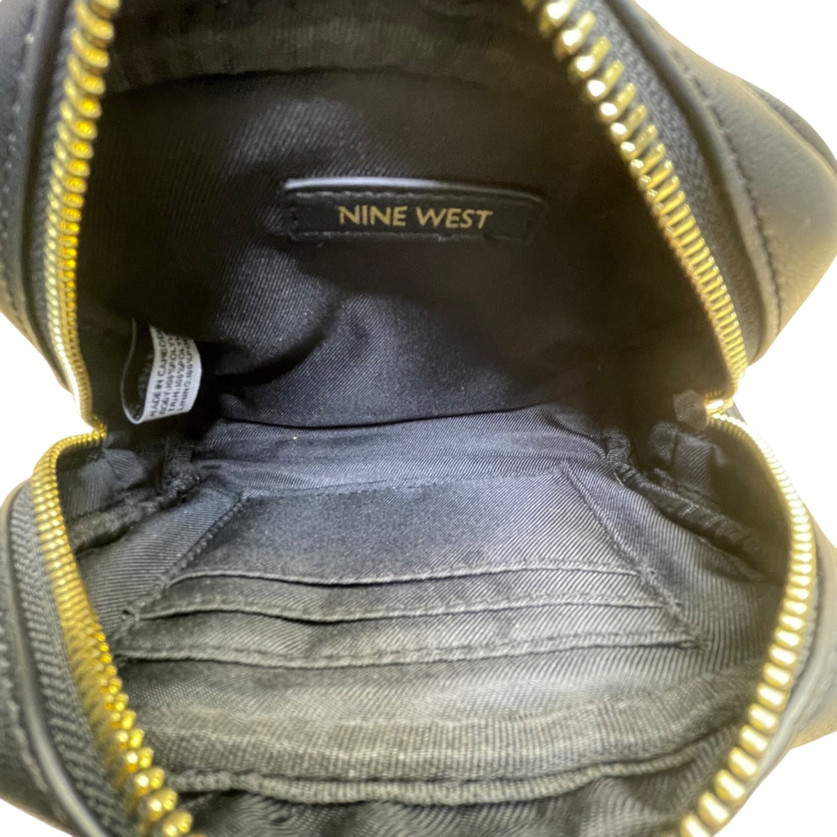 Nine West Women’s Black Faux Leather Quilted Gold Chain Strap Crossbody Mini Bag