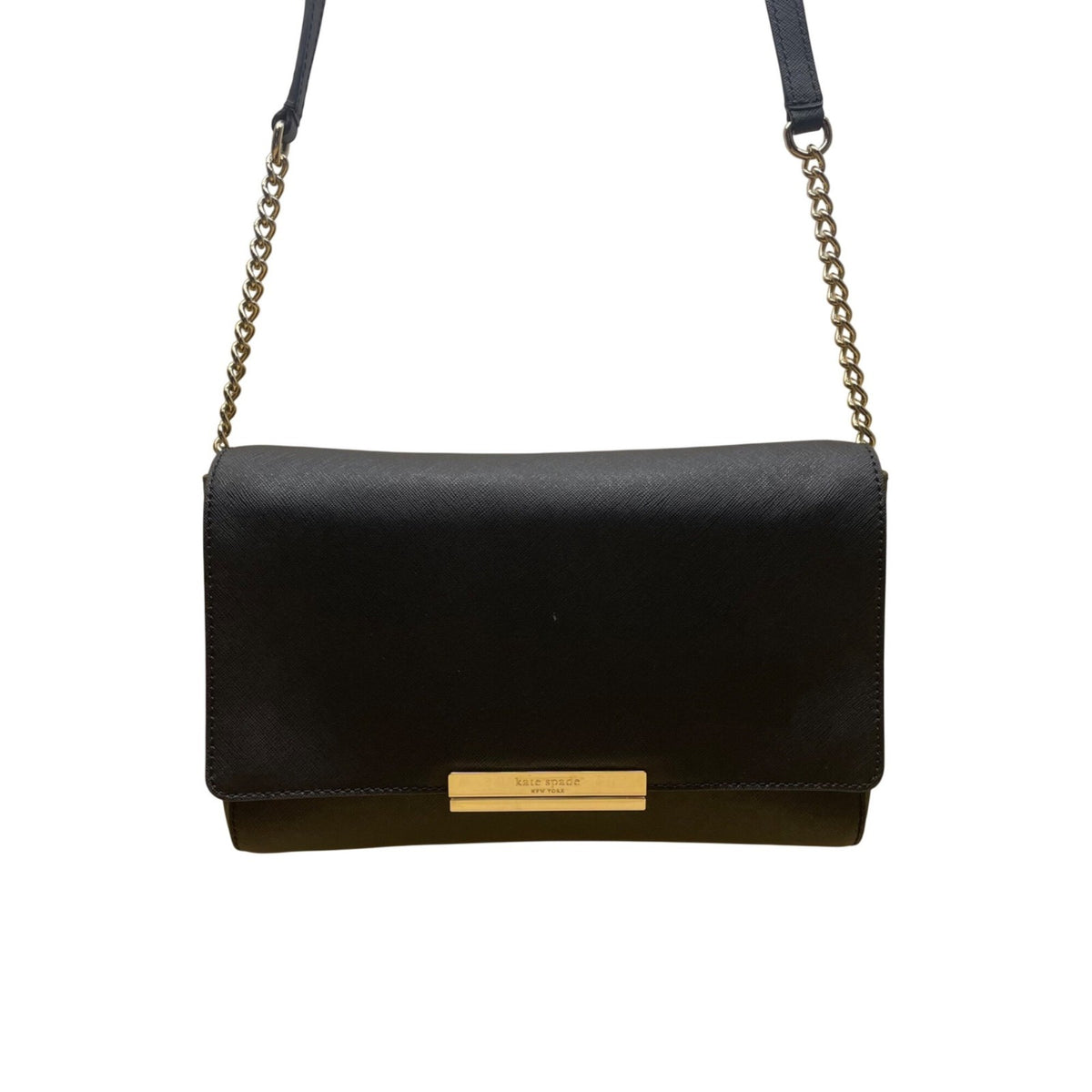 Kate Spade Women’s Black Saffiano Leather Gold Chain Strap Flap Shoulder Bag