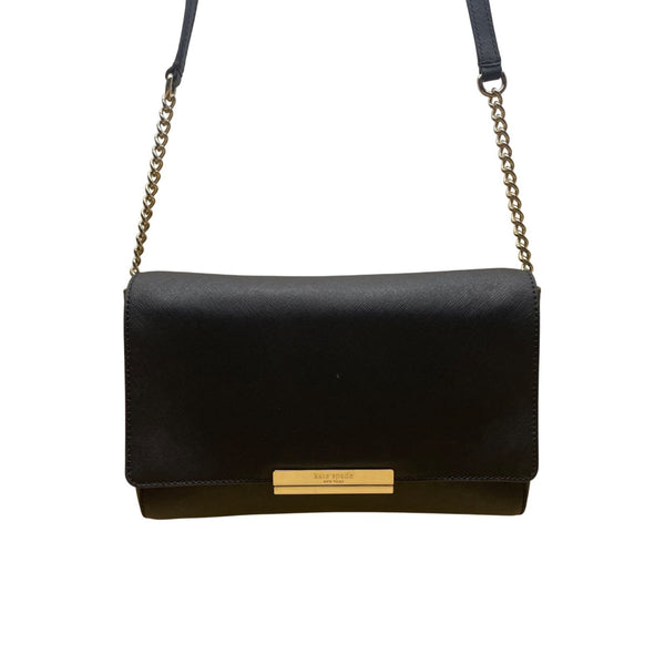 Kate Spade Women’s Black Saffiano Leather Gold Chain Strap Flap Shoulder Bag