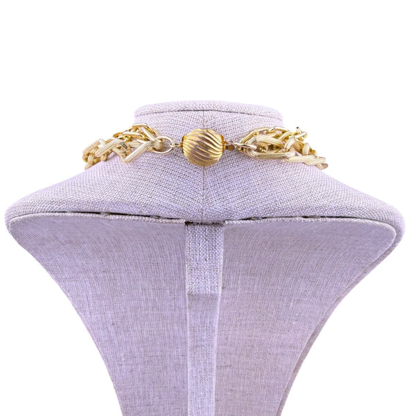 Layered Gold Tone Womens Chain Necklace Multi-Strand Textured Elegant Accessory