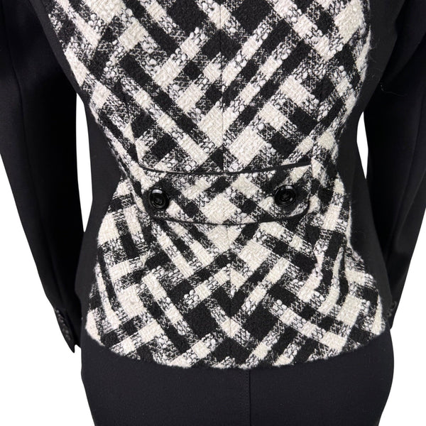 White House Black Market Womens Black & White Plaid Long Sleeve Blazer Sz 6