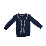 Lucky Brand Womens Navy Embroidered Button-Up Cardigan Size S