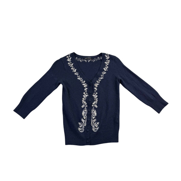 Lucky Brand Womens Navy Embroidered Button-Up Cardigan Size S