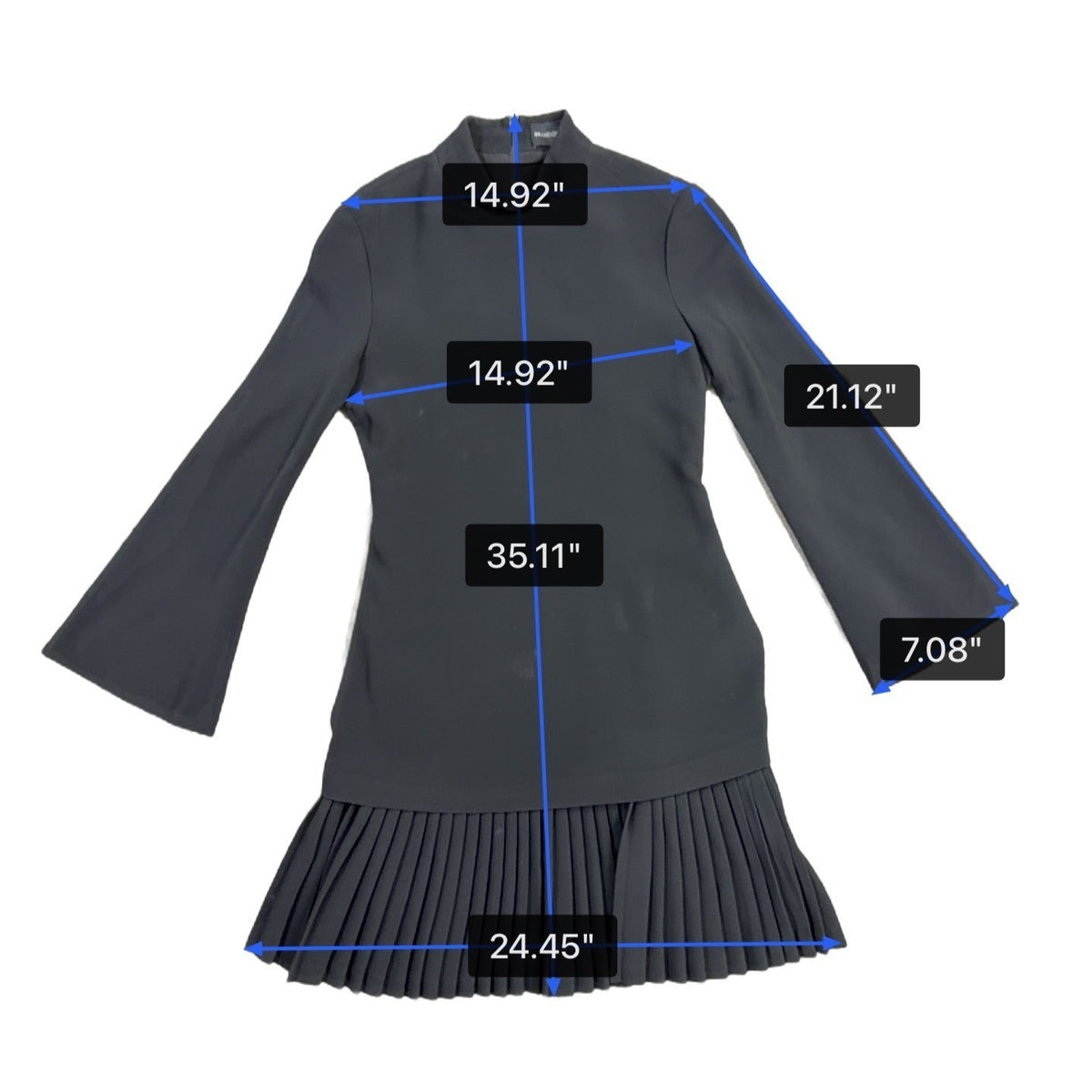 Brandon Maxwell Womens Black Bell Sleeve Pleated Hem Mini Dress Size 4