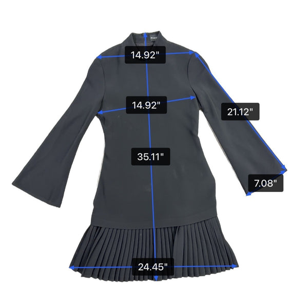 Brandon Maxwell Womens Black Bell Sleeve Pleated Hem Mini Dress Size 4