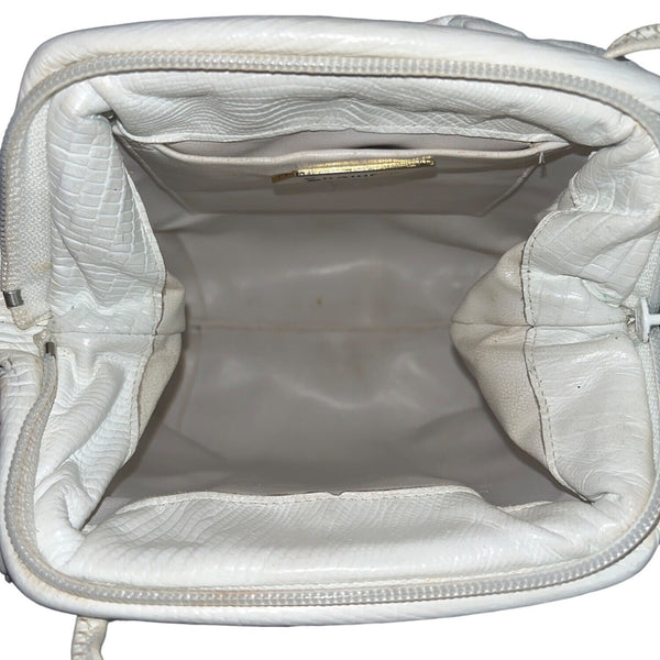 Vintage Sharif Women's White Crock Skin Leather Crossbody Bag Sz S