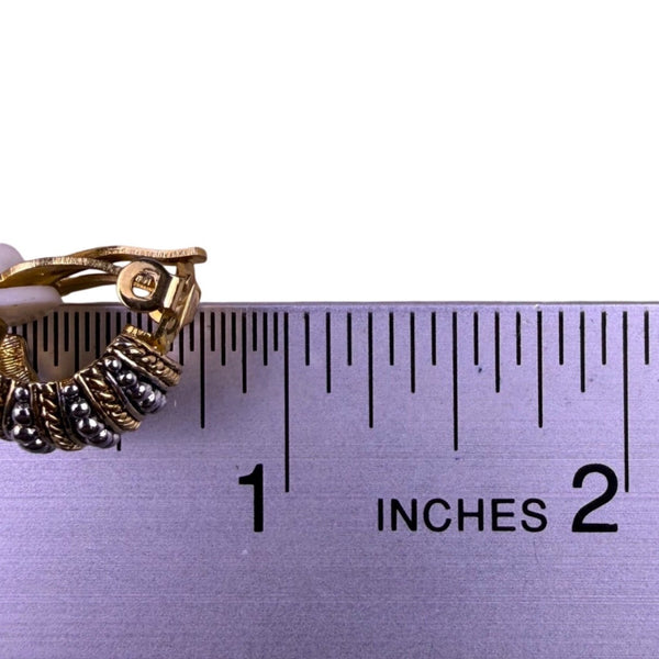 Gold Tone Womens Clip-On Earrings Twisted Rope Design Silver Tone Half Hoops