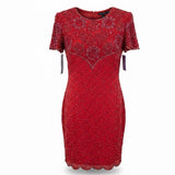 Swee Lo Womens Red Silk Beaded Cocktail Party Dress Rayon Lining Size L 10-12