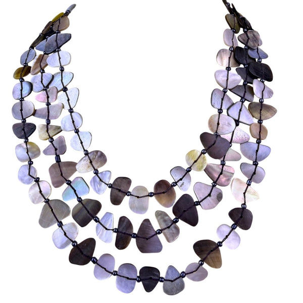 Multi-Strand Womens Natural Mother Of Pearl Shell Statement Necklace