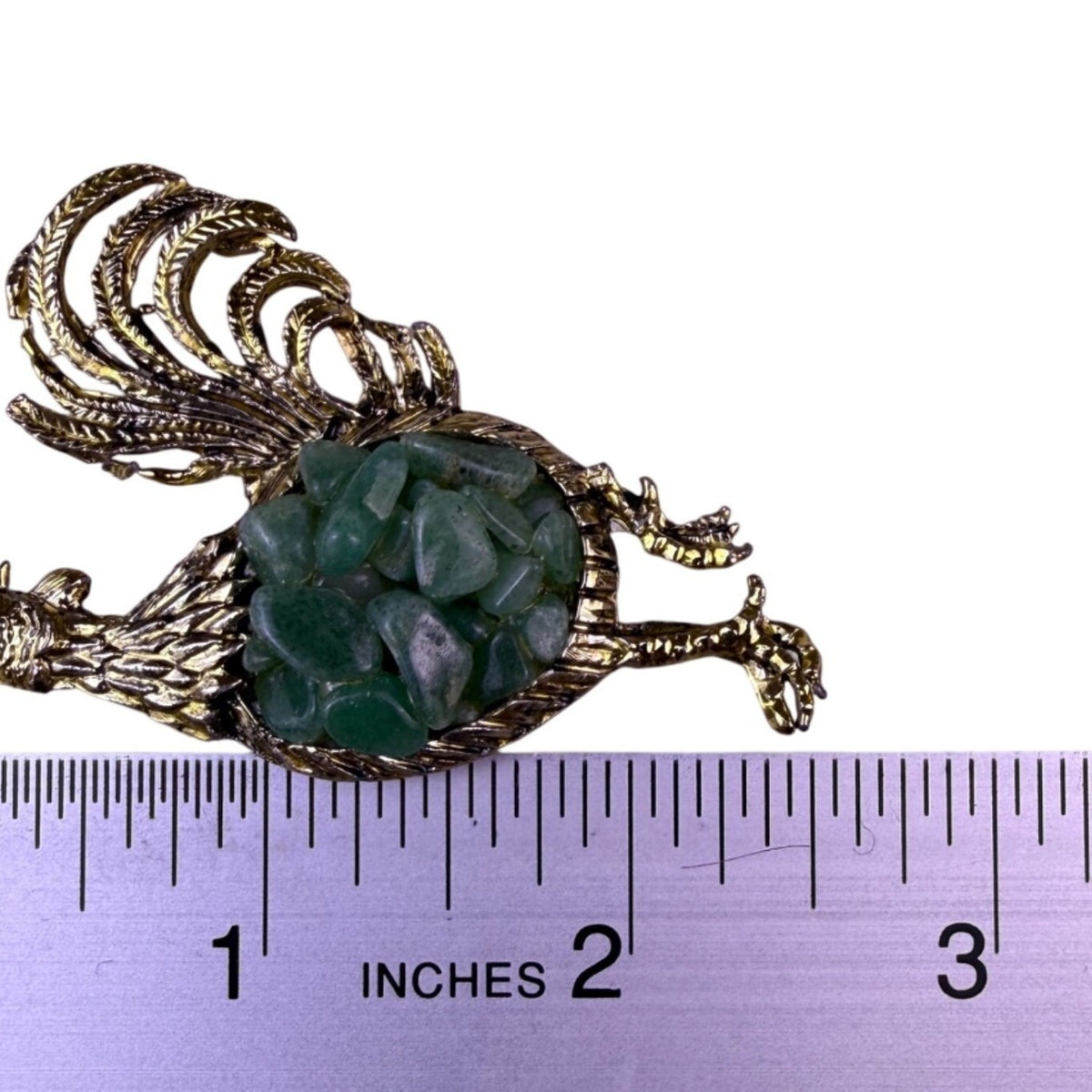 Vintage  Womens Gold Tone Metal Rooster Brooch With Green Jade Accents