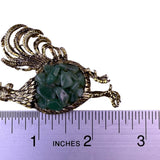 Vintage  Womens Gold Tone Metal Rooster Brooch With Green Jade Accents