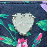 Betsey Johnson Women’s Black & Pink Floral Print With Gold Heart Detail Clutch