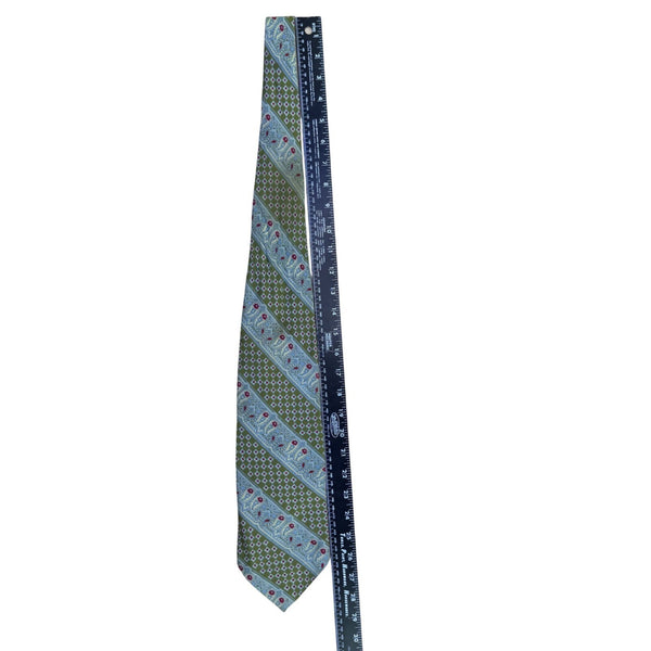 Britches Mens Green & Blue All Silk Patterned Tie Paisley-Diamond Design Elegant