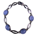 Vintage WRE Women’s Silver Tone Blue Cabochon Sterling Silver Link Bracelet 925