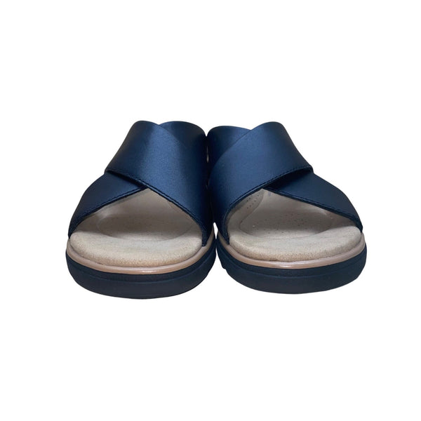 Clarks Collection Women’s Black Criss-Cross Comfort Wedge Slide Sandals Size 7.5
