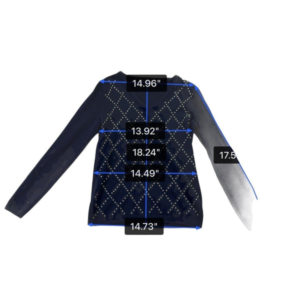 Tommy Hilfiger Womens Navy Cotton Sweater V-Neck Argyle Studded Design Sz XS
