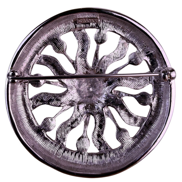 Monet Womens Silver Tone Metal Sunburst Brooch Vintage Filigree Circular Design