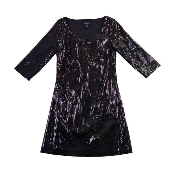 White House Black Womens Black Sequin Shift Dress Size S