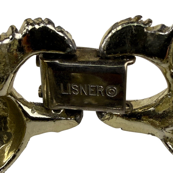 Lisner Womens Gold Tone Metal Leaf Link Bracelet Vintage Stylish Jewelry