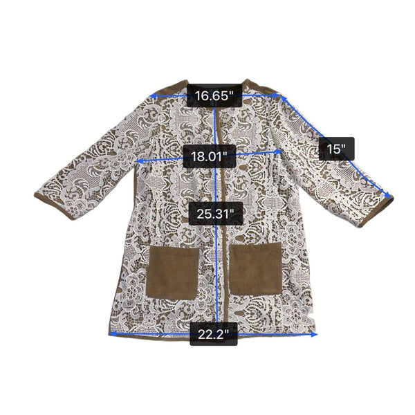 Chicos Womens Tan Lace Overlay Knit Jacket With Pockets & 3/4 Sleeves Size 2