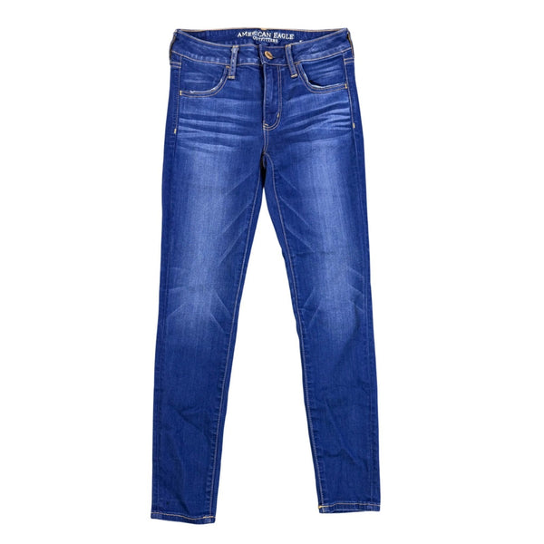 American Eagle Womens Blue Cotton Blend Skinny Jeans Short Stretch Denim Size 4