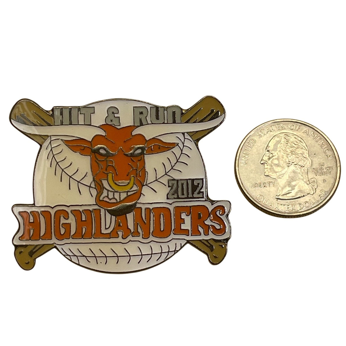 2012 Hit & Run Highlanders Baseball Team Pin Orange Bull Design Collectible Lape