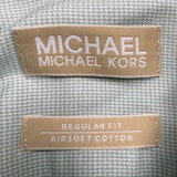 Michael Kors Mens Green Regular Fit Micro Houndstooth Dress Shirt Size 16