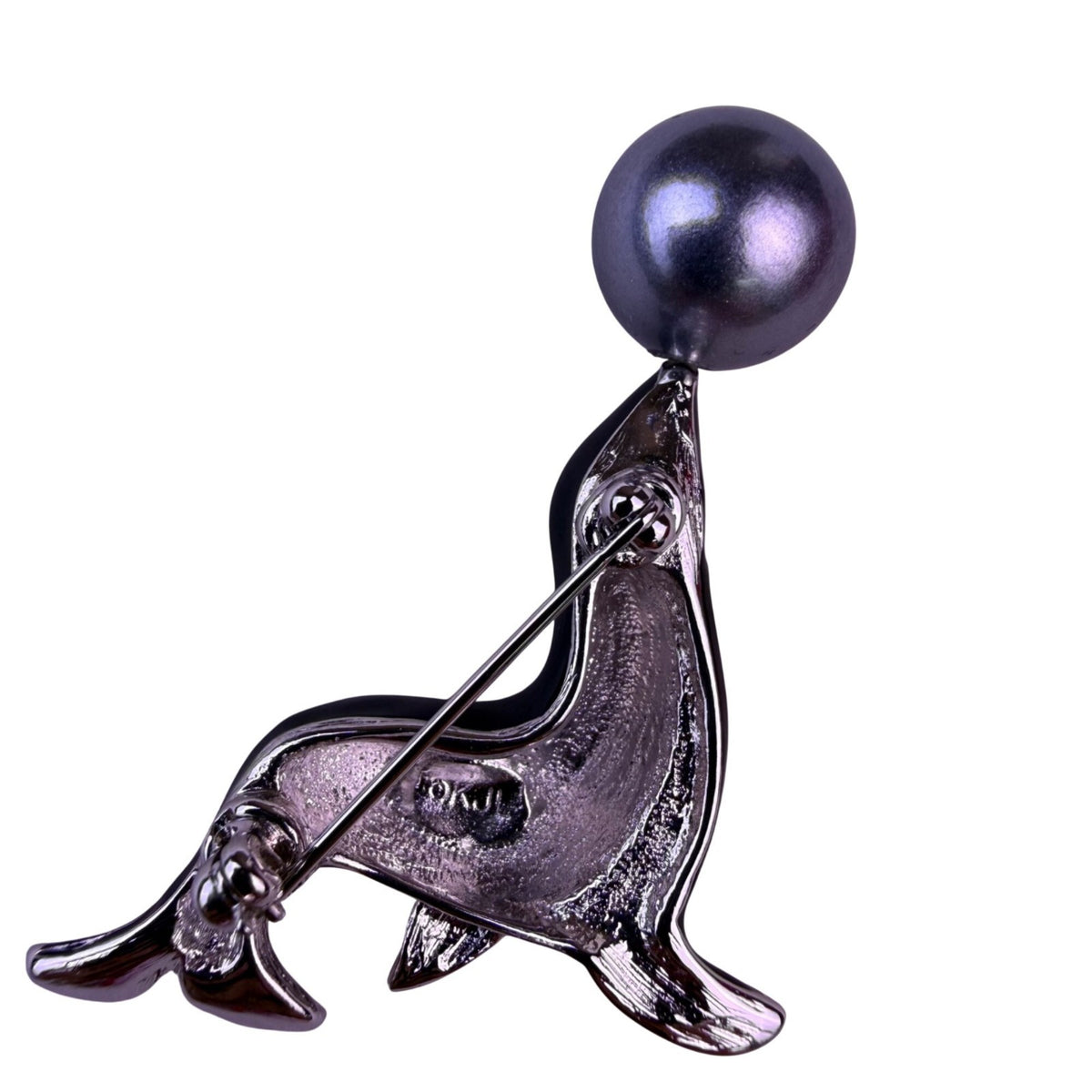 Kenneth Jay Lane Womens Enamel Seal Brooch Rhinestones Interchangeable Balls