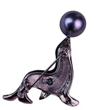 Kenneth Jay Lane Womens Enamel Seal Brooch Rhinestones Interchangeable Balls