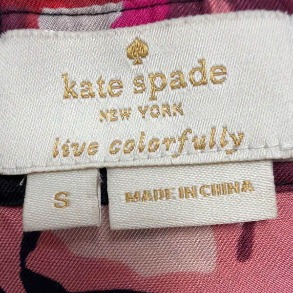 Kate Spade Womens Black & Pink Silk Floral Button-Up Blouse Elegant Top Size S