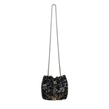 Women’s Black & Silver Sequined With Drawstring Chain Strap Purse