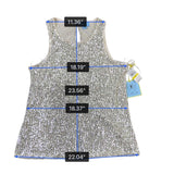 Cece Womens Silver Sequin Top Sleeveless Crew Neck Size M