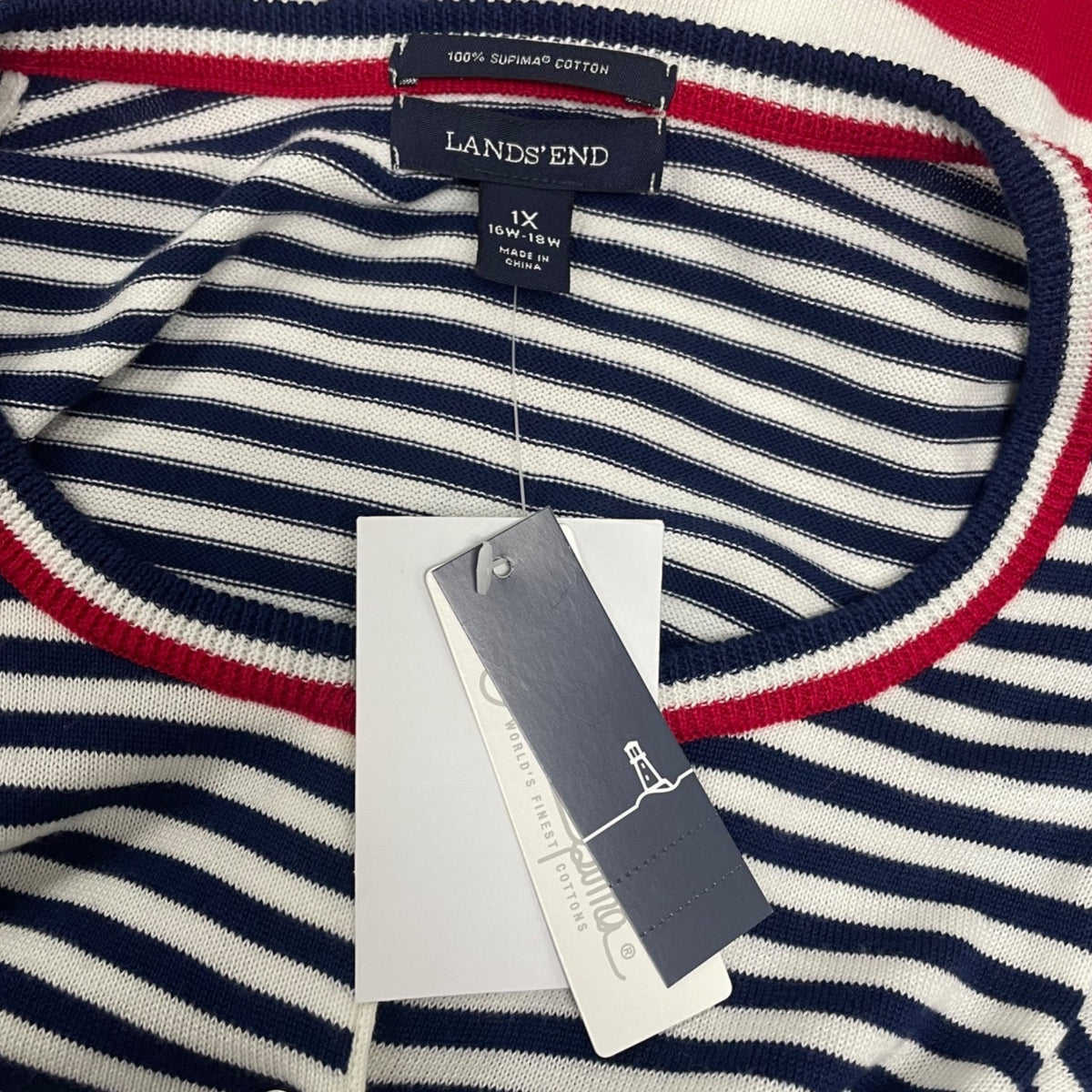 Lands End Women's Red/Blue Striped Cardigan Sweater Button-Front Size 1X - New