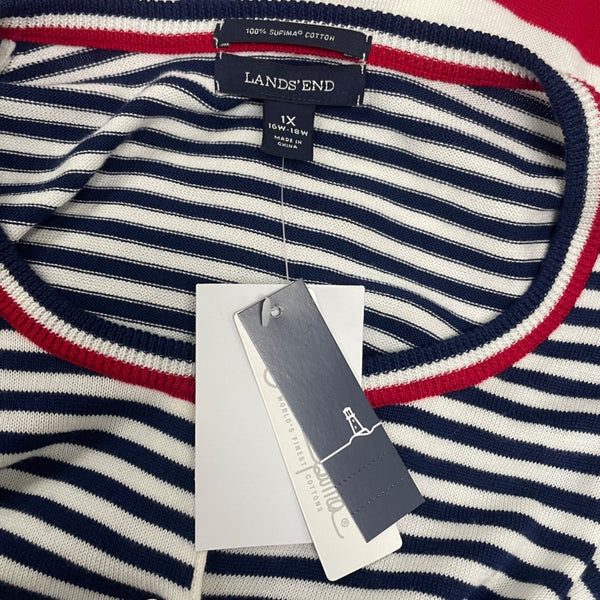 Lands End Women's Red/Blue Striped Cardigan Sweater Button-Front Size 1X - New