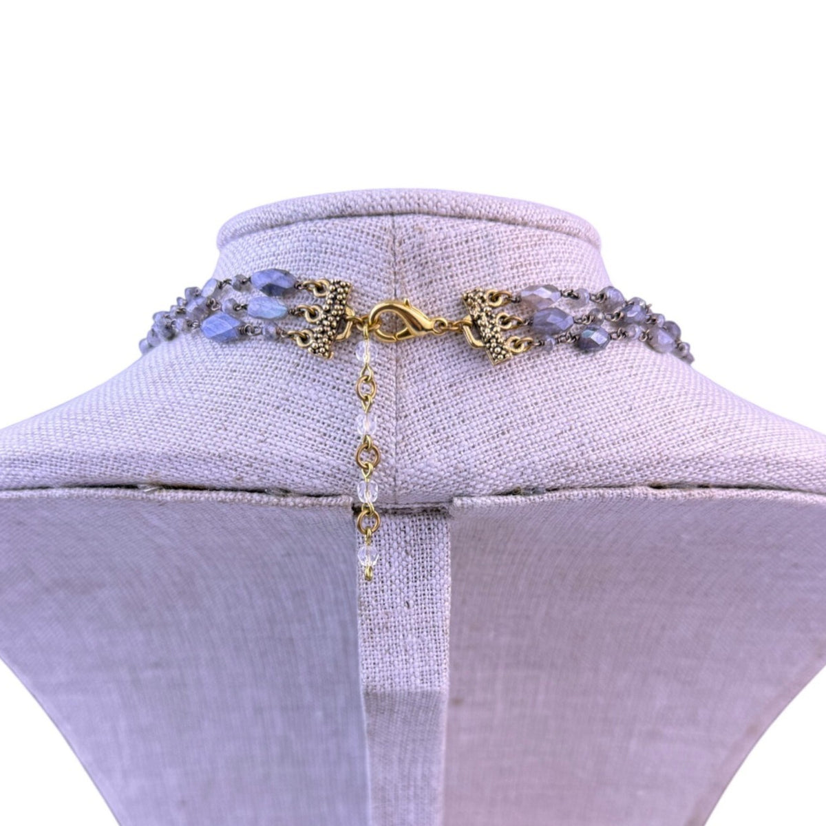 Womens Blue Purple Brass Faceted Bead 3 Strand Necklace