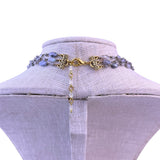 Womens Blue Purple Brass Faceted Bead 3 Strand Necklace