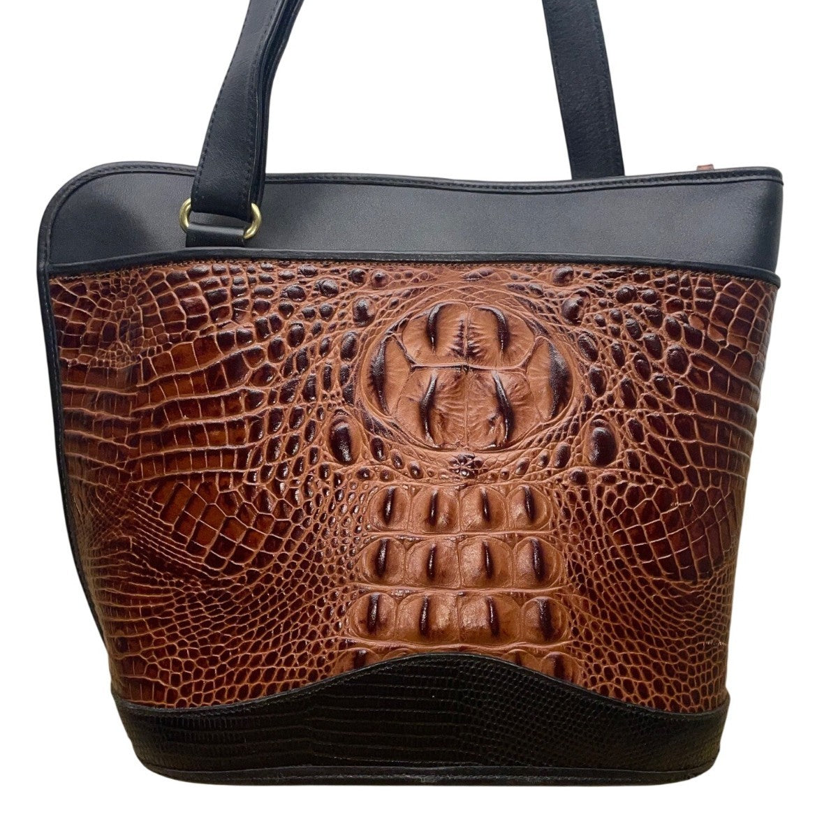 Bar Harbor Women’s Brown & Black Croc Embossed Faux Leather Shoulder Bag