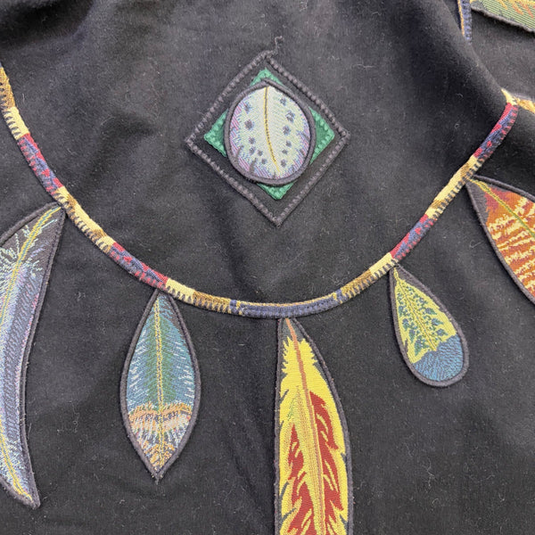 Coloratura Womens Black Wool Hooded Poncho With Feather Appliqué One Size