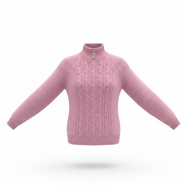 Karen Scott Women’s Pink Cable Knit Sweater Pearl Button Mock Neck Size L