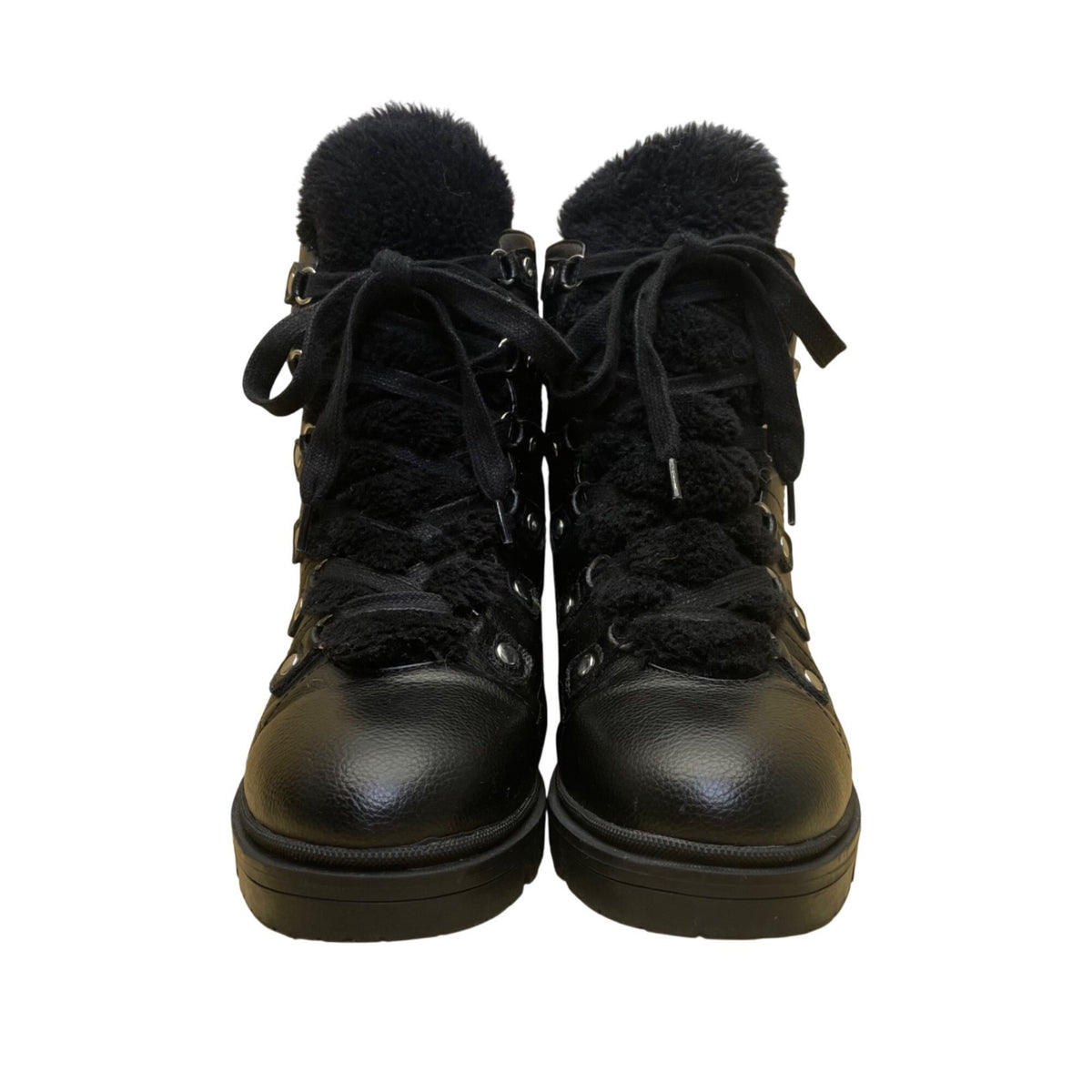 Nine West Women’s Black Leather Lace-Up Fur-Lined Winter Ankle Boots Size 9M