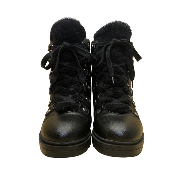 Nine West Women’s Black Leather Lace-Up Fur-Lined Winter Ankle Boots Size 9M