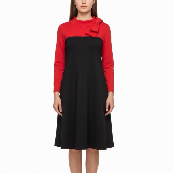 Sara Campbell Womens Red & Black Rayon Blend A-Line Dress Bow Accent XS