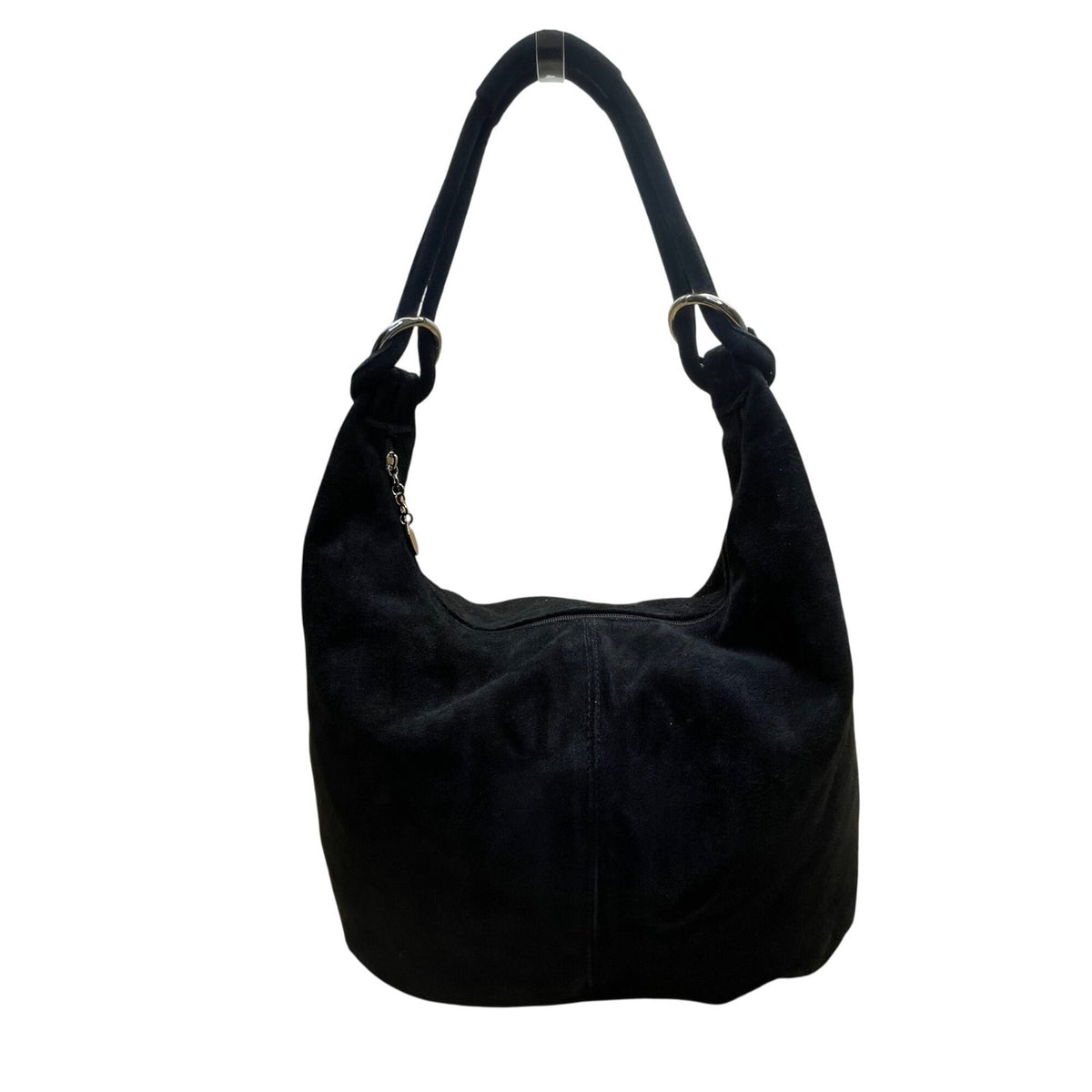 Casper Women’s Black Suede Soft Interior Pocket Silver Hardware Classic Hobo Bag