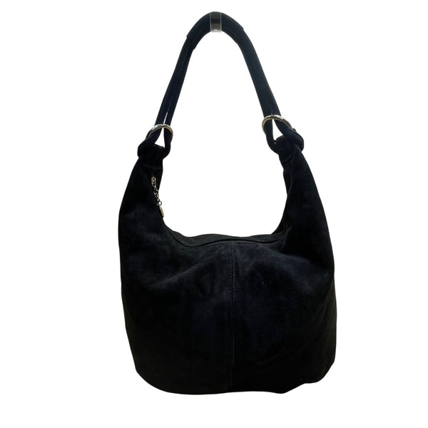 Casper Women’s Black Suede Soft Interior Pocket Silver Hardware Classic Hobo Bag