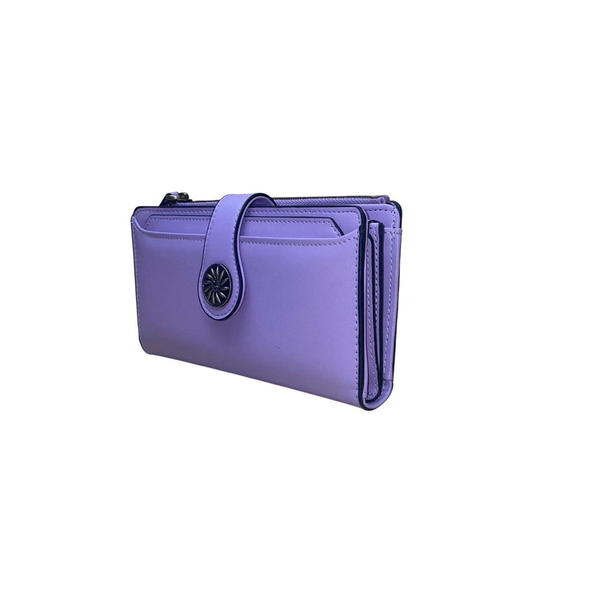 Travelambo Women’s Purple Faux Leather Patterned Button Design Clutch Wallet